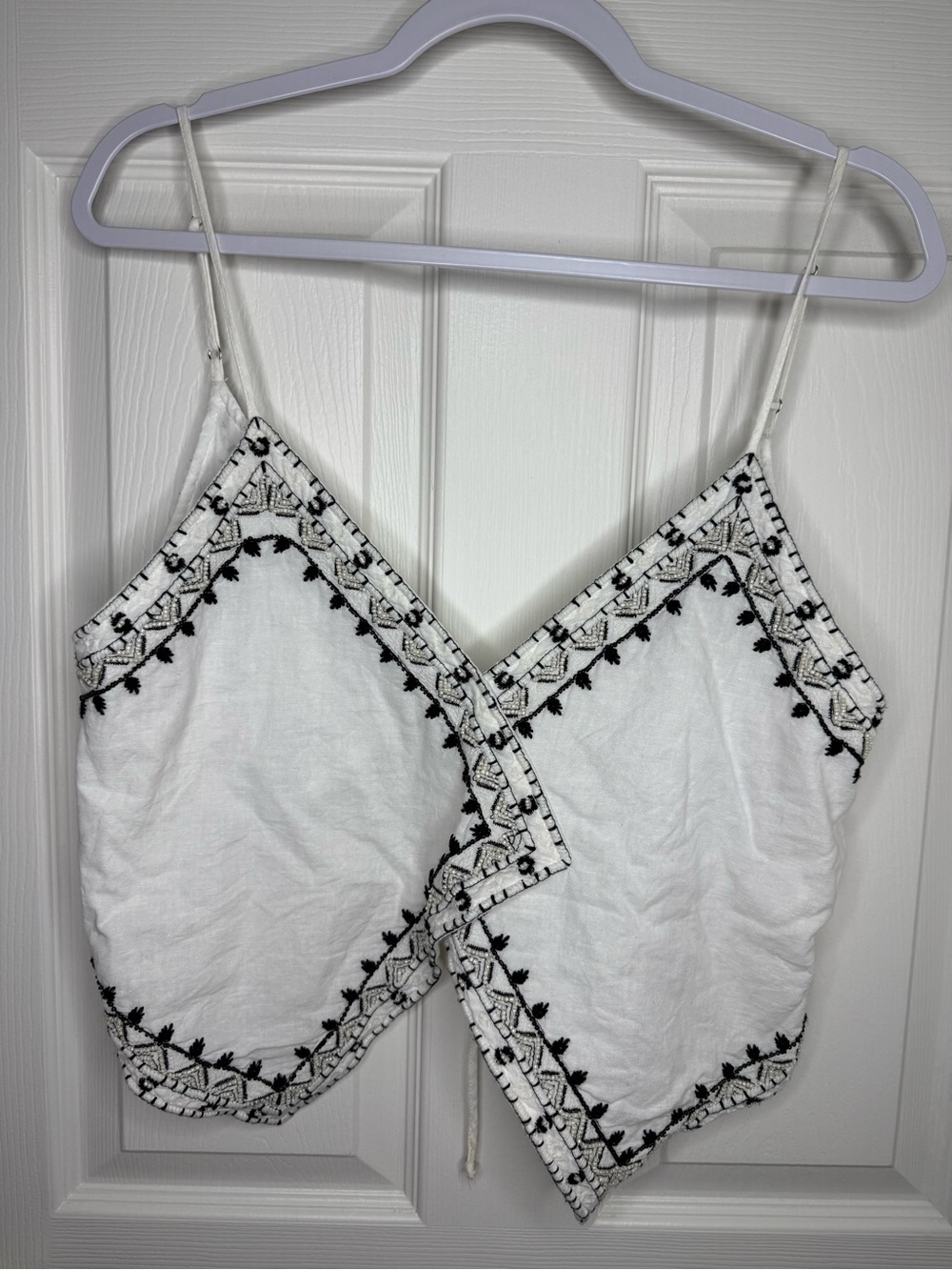 Zara Embroidered Beaded Halter Top White Black Boho L